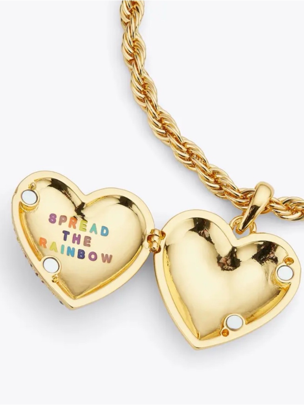 Kurt Geiger XL Rope Gold-Tone Rainbow Heart Pendant Necklace/Locket NWT Rare HTF - Picture 3 of 7